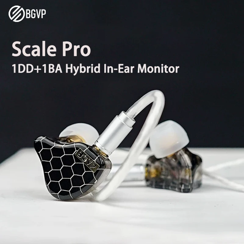 Фото Наушники-мониторы BGVP Scale Pro 1DD+1BA, гибридные Hi-Fi, внутриканальные, проводные 3,5 мм, для игр, спорта и музыки, с отсоединяемым кабелем MMCX №1