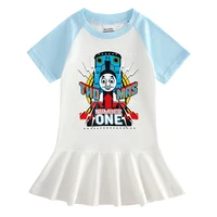 thomas the train and his friends summer childrens girl dress cartoon short contrast color baby girl western style pleated skirt