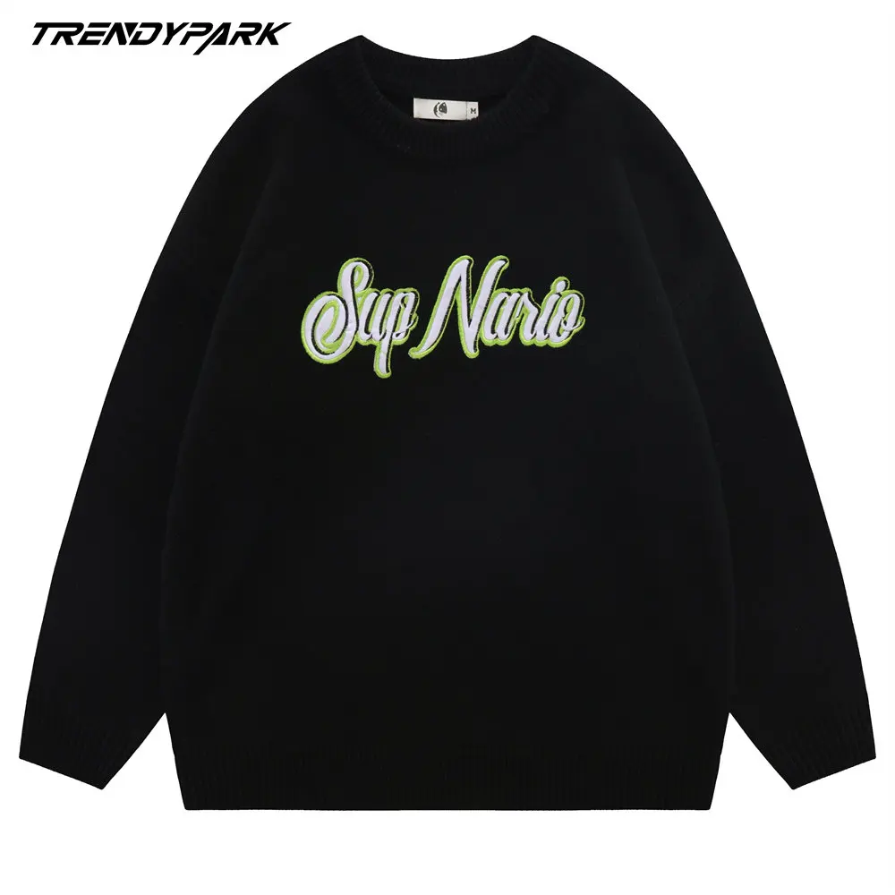 

AAAMen's Sweater Hip Hop Letters Knitted Sweater Men's Clothing Autumn Harajuku Streetwear Casual Jersey Sweater Oversize J