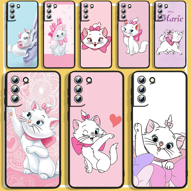 

Cute Marie Cat Phone Case For Samsung S8 S9 S10 S20 S21 S22 Plus 4G S10e 5G Lite Ultra FE Black Iuxury Silicone Back Soft Capa
