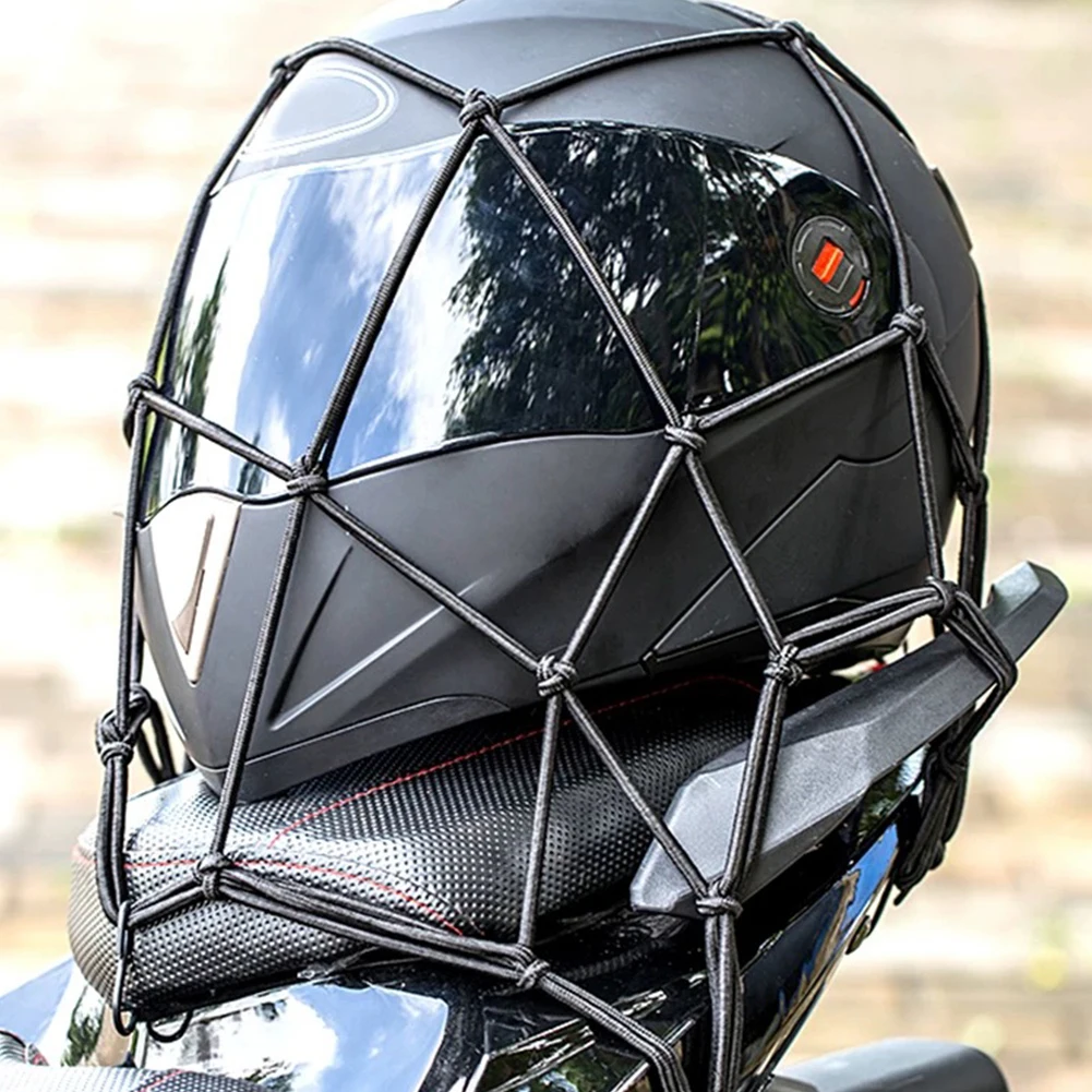 Motorcycle Luggage Net Bicycle Rear Frame Net 6 Hooks Elastic Fuel Tank Cargo Mesh Web Black Motorbike Accessory Bag Helmet Net