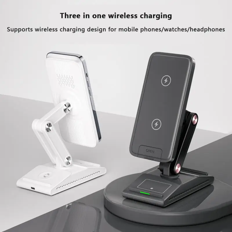

Folding Wireless Charger Abs Folding Desktop Phone Stand Three-in-one More Comfortable Fast Charging Bracket 280 ° Rotation F2