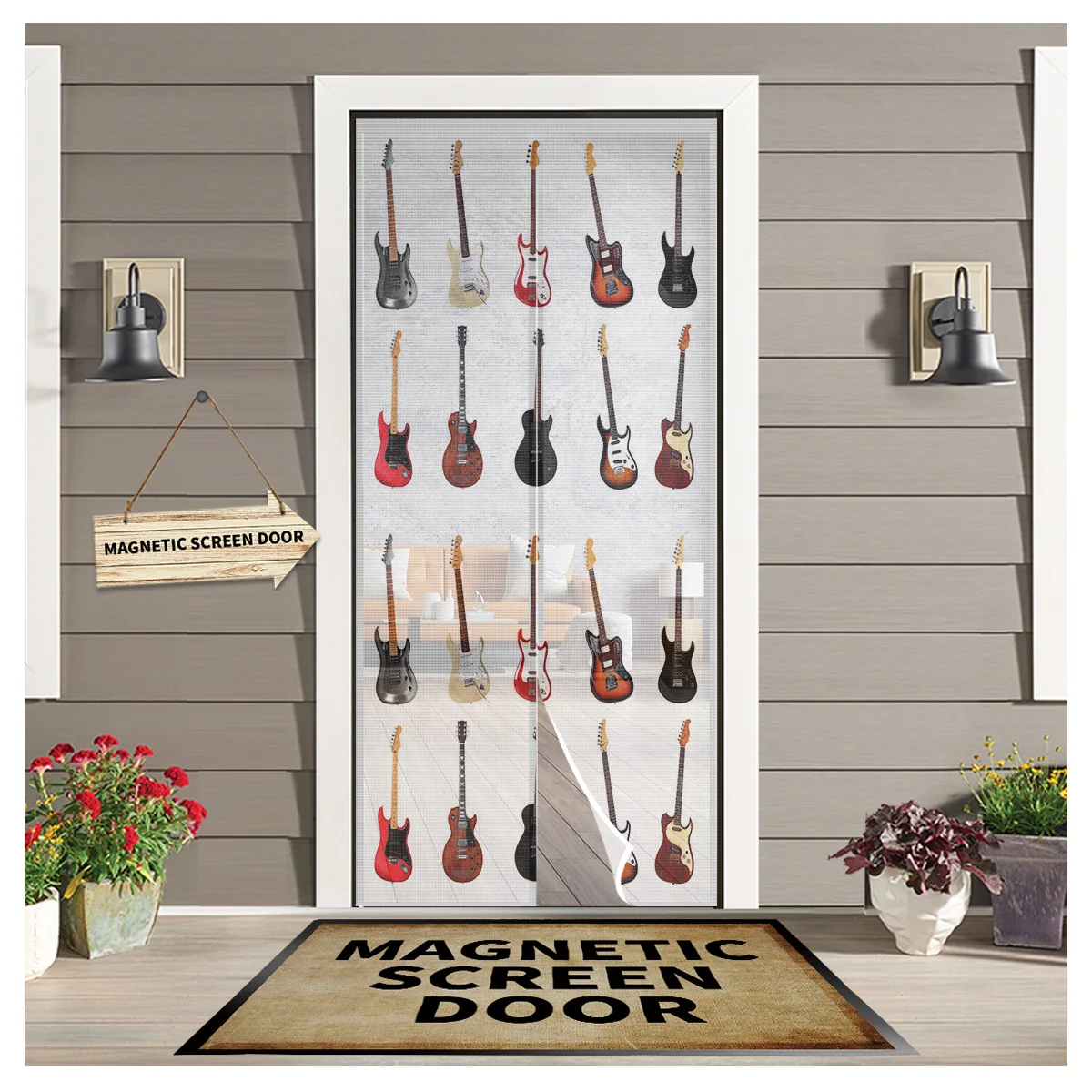 

Electric Guitar Music Summer Magnetic Screen Door Curtains Mosquito Net Door Curtain for Bedroom Kitchen Door Screens