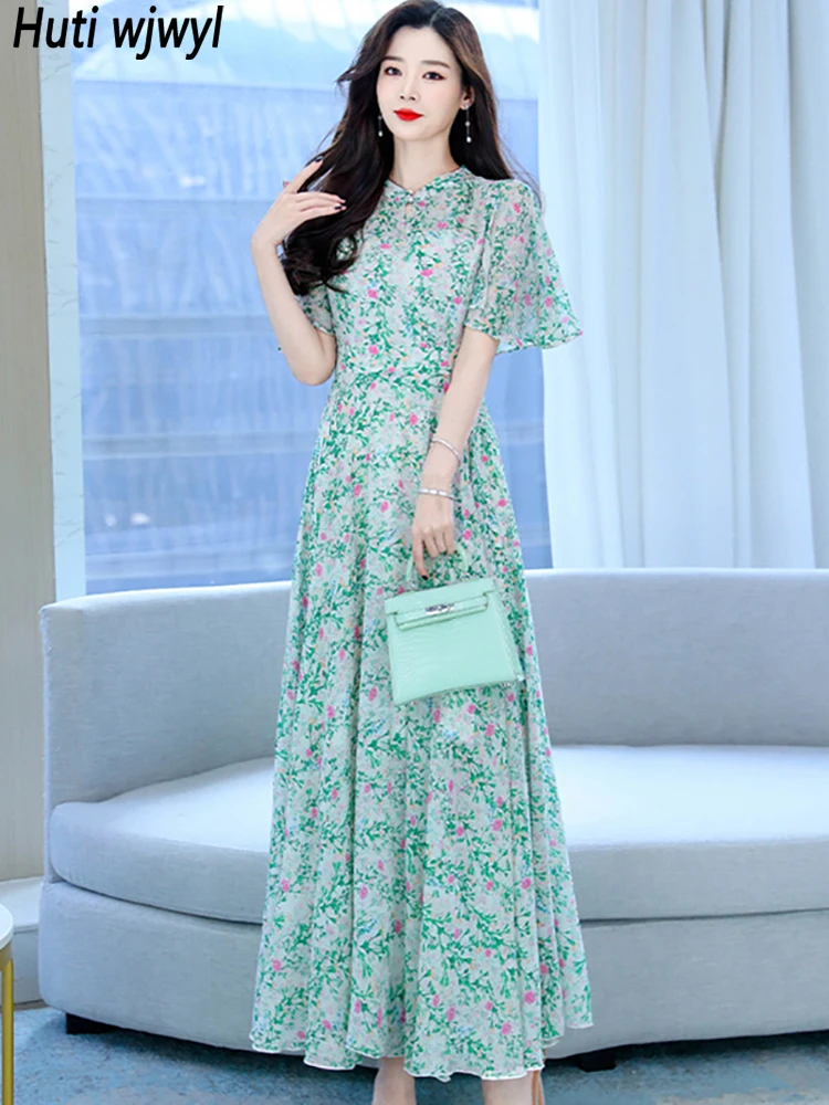

Зеленое цветочное шифоновое повседневное праздничное пляжное платье-макси в стиле бохо летнее женское элегантное шикарное платье для выпу...