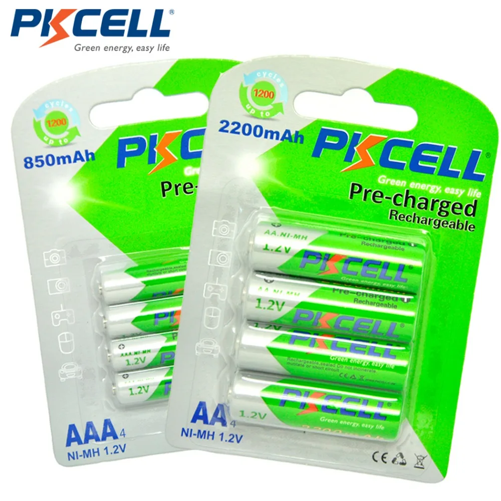 

Аккумуляторные батареи NEWCE PKCELL, 4 шт., AA, 1,2 в, Ni-MH, 2200 мАч, низкий саморазряд + 4 шт., перезаряжаемые батареи 850 мАч, AAA