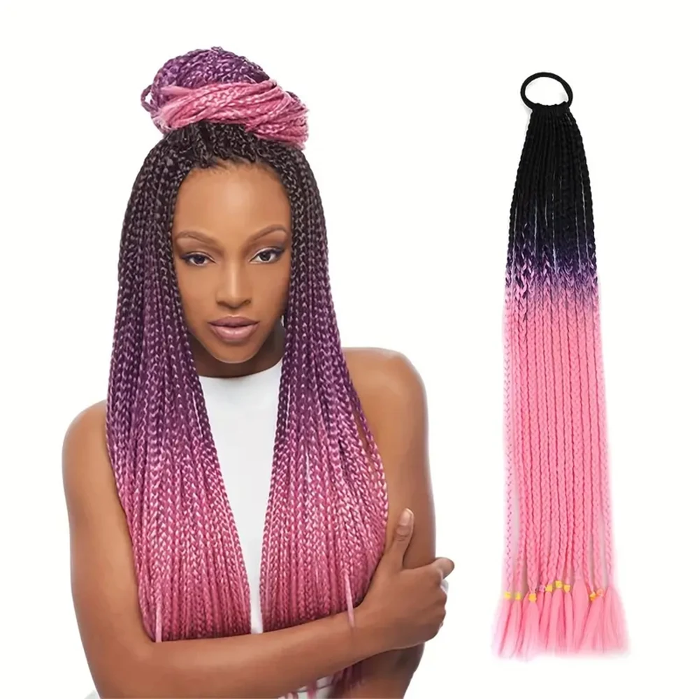 1 шт. 24 дюйма цвет омбре Y2K косички резинка хвост наращивание волос плетеные