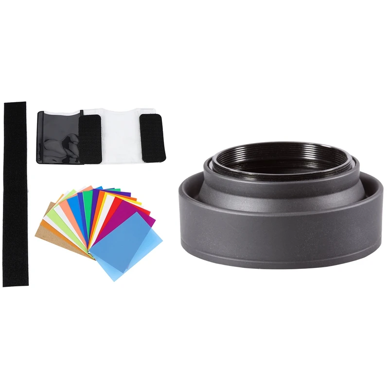 

13 P Cs Camera Accessories: 1 Pcs 52MM 3-IN-1 Lens Hood Lens & 12Pcs Flash Speedlite 12 Color Gels Filters