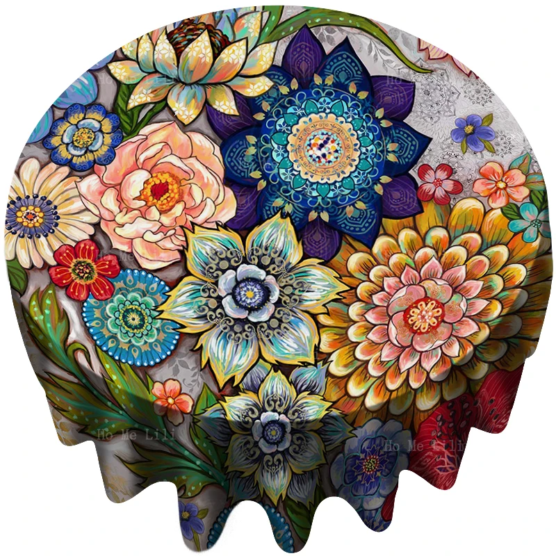 

Плитки мексиканской Талаверы с цветочной вышивкой, птицы, красочная богемная фольклорная художественная круглая скатерть от Ho Me Lili для нас...