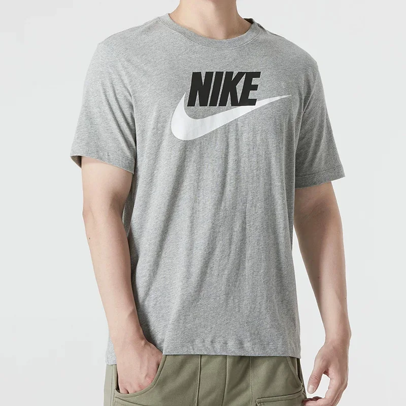 Фото Мужская серая футболка Nike с коротким рукавом и белым логотипом Swoosh AR5005-063 №4