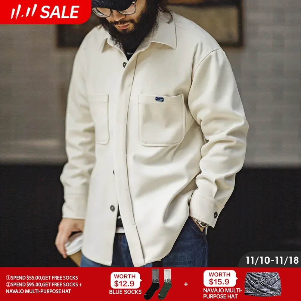 Повседневная Тяжелая рубашка Maden с карманами 400 г Мужская модная свободная