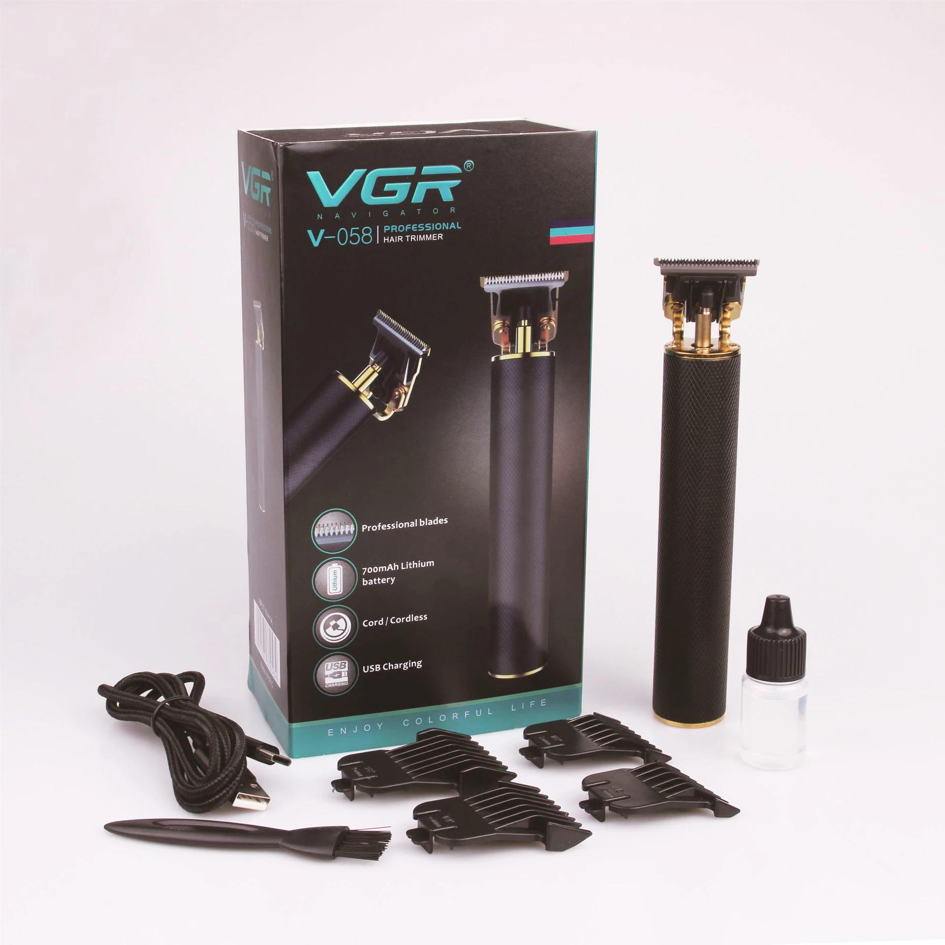 

VGR Electric Hair Clipper T-shape Stainless Steel Blade With Four Limit Combs Hair Trimmers V-058 Cutter