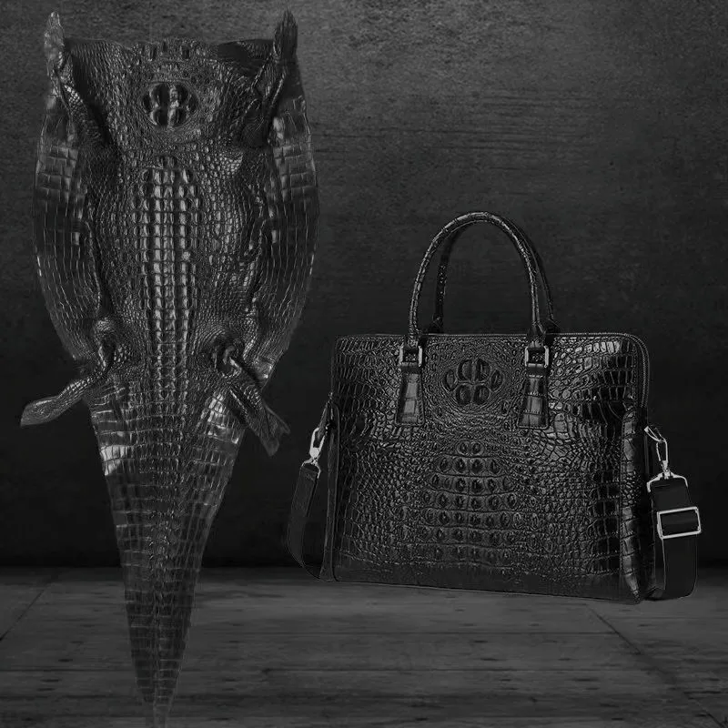 Real alligator leather men's bag Leather high-end business computer bag Men's tote men's briefcase