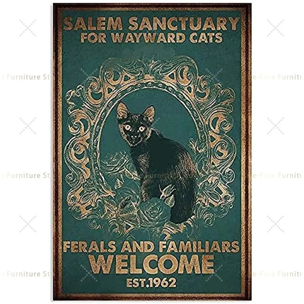 

Black Cat Metal Tin Sign,Salem Sanctuary for Wayward Cats,Vintage Poster Plaque Sign for Home Restaurant Wall Decor,8X12 Inch