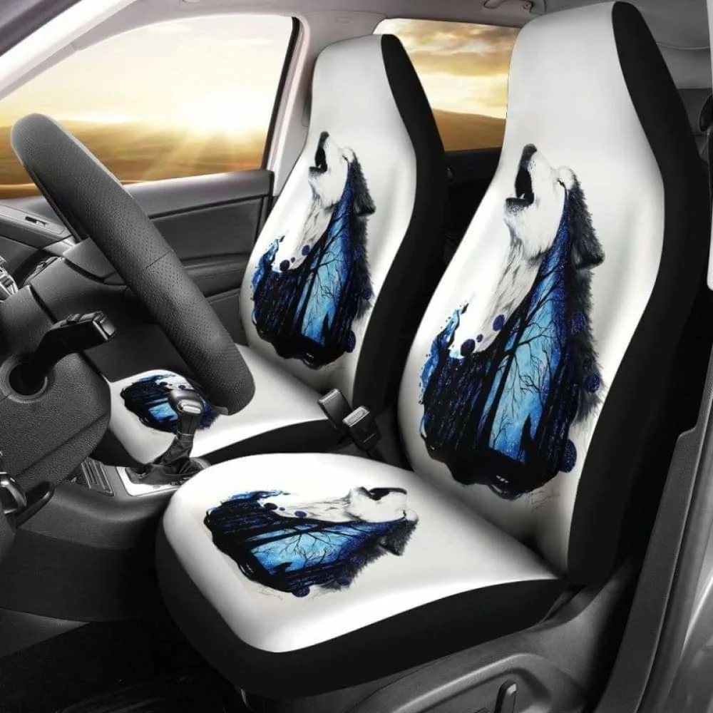 

Wolf Art Howling In White Theme Car Seat Covers 200904,Pack of Front Seat Cover