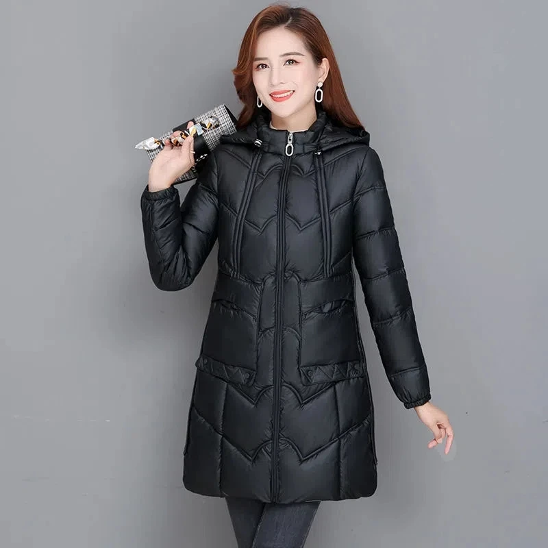 Parkas Women Large Size Long Disposable Shiny Down Cotton Jacket Female 2022 Autumn Winter New Hooded Warm Slim Padded Coat
