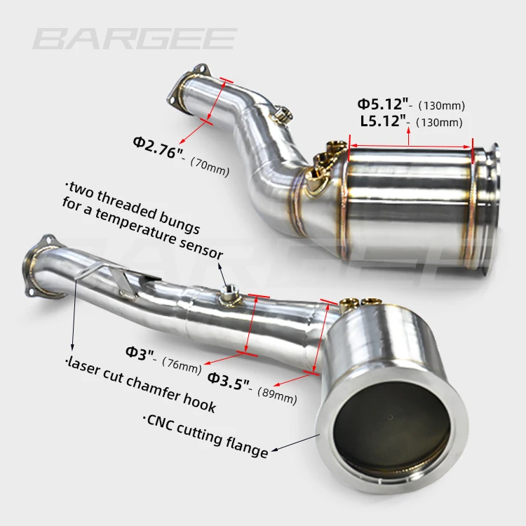 

Bargee 3.5" Car Universal 304 stainless steel m performance exhaust muffler for AUDI 2021~UP C8 S7 S6 2.9T V6 down pipe