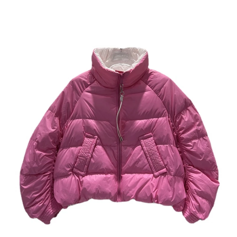 Winter 2022 New Down Jacket Korean Women's  Loose Warm White Duck Down Bread Clothing Long Sleeve Solid Color Casual Coat H025