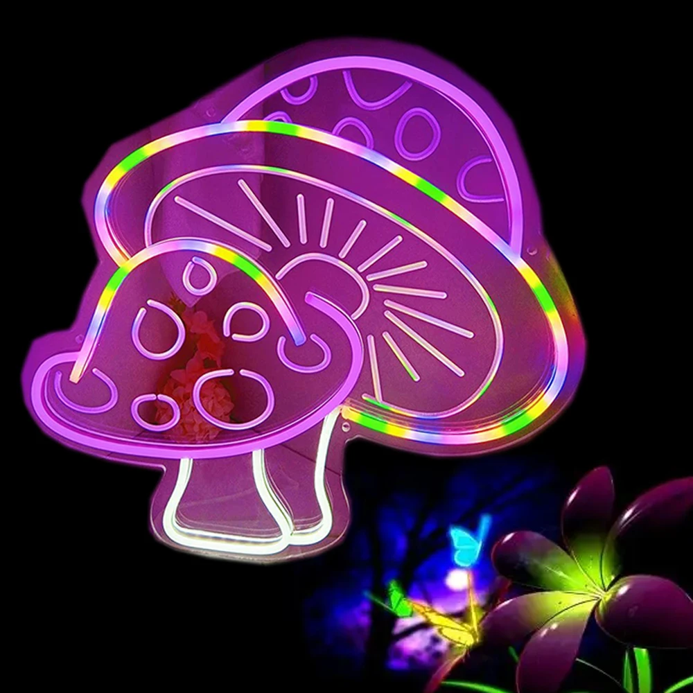 Mushroom LED Neon Sign Colorful Light 15.1X14.8in Custom Neon Signs USB 5V Indoor Room Wall Hanging Decor LED Neon Lamp Lights