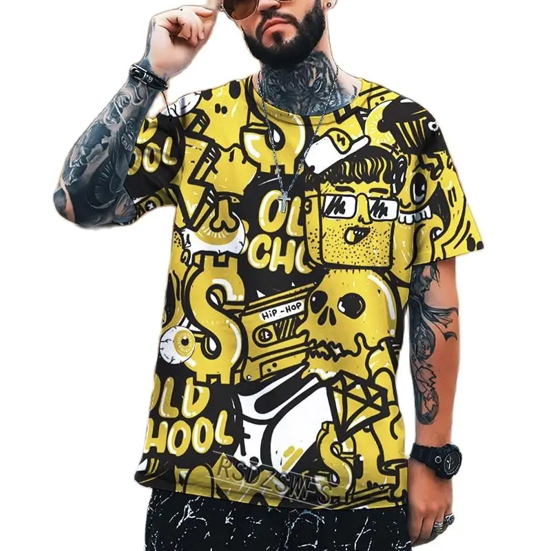 Summer New Men's Fashion Street Hip-hop Graffiti 3d Printing High -quality Fabric T-shirt 2022 Brand Plus Size TopFree Shipping