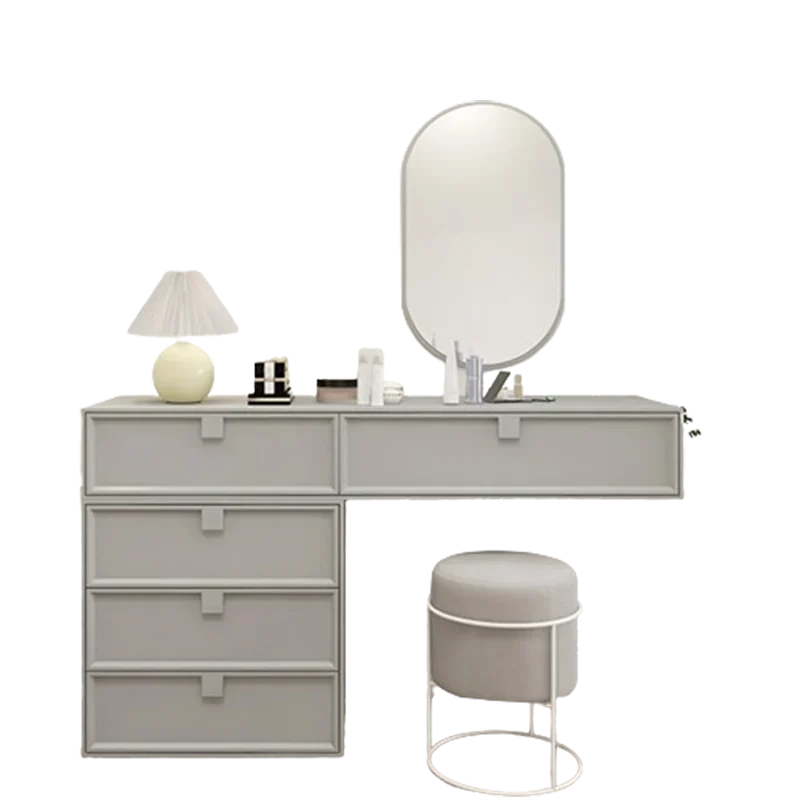 Минимальный туалетный столик для макияжа маленький серый дорогой высокий ящики