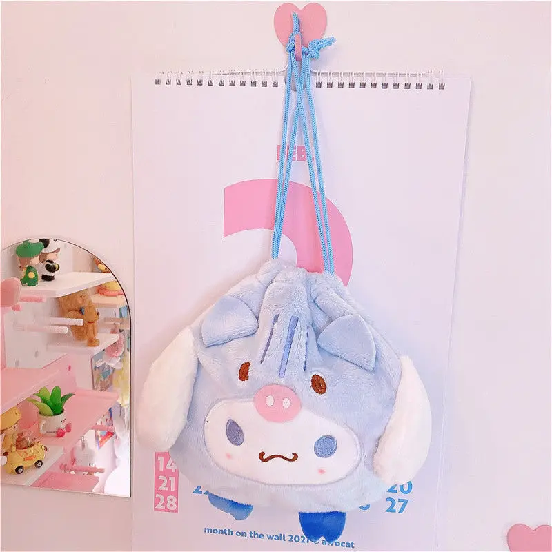 cute backpack tiny backpack Girly Heart Big Ear Dog Melody Drawstring Bag Large Capacity Drawstring Clow M Plush Buggy Bag