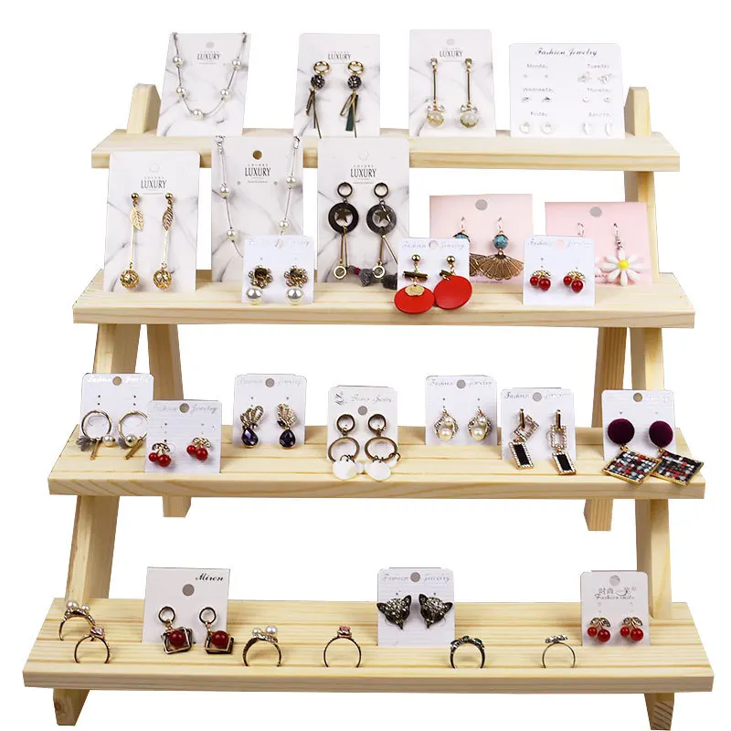 

Solid Wood Ladder Display Riser Shelf Bracelet Earrings Storage Rack Ring Jewelry Display Stand Doll Hand Display Rack Holder