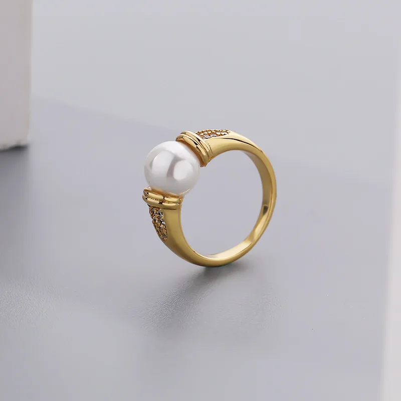 Новинка 2024 кольцо с жемчугом в стиле ретро для женщин и девушек золотистого цвета