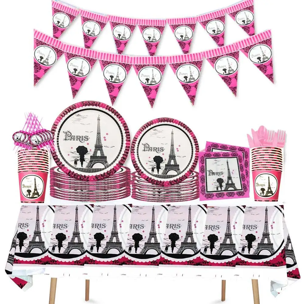 

Eiffel Tower Disposable Decorations of Napkins Plates For Birthday Baby Shower Farewell Dinning Thanks Giving School Day Parties