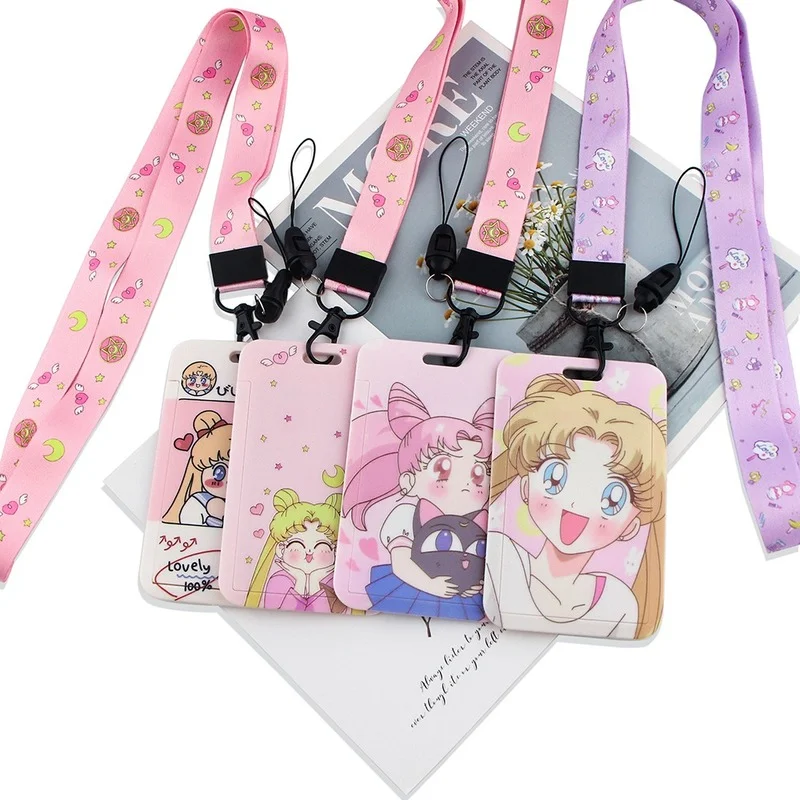 

Anime Beautiful Girl Card Sets Mobile Phone Hang Rope Keycord USB ID Card Badge Holder Keychain DIY Lanyards For Gifts