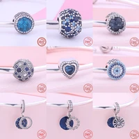 925 silver blue sparkling zircon series snowflake love heart beads fit original brand charms bracelets women jewelry wholesale