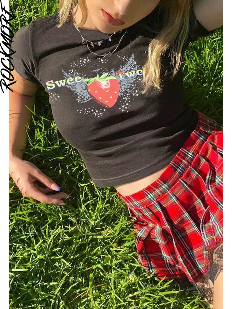 

Женский укороченный топ Rockmore, повседневный облегающий топ с коротким рукавом и круглым вырезом, модель Y2K, лето 2022