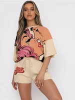 fashion shorts sets for women tracksuit summer clothing print t shirt top and shorts suits casual two pieces woman set outfits