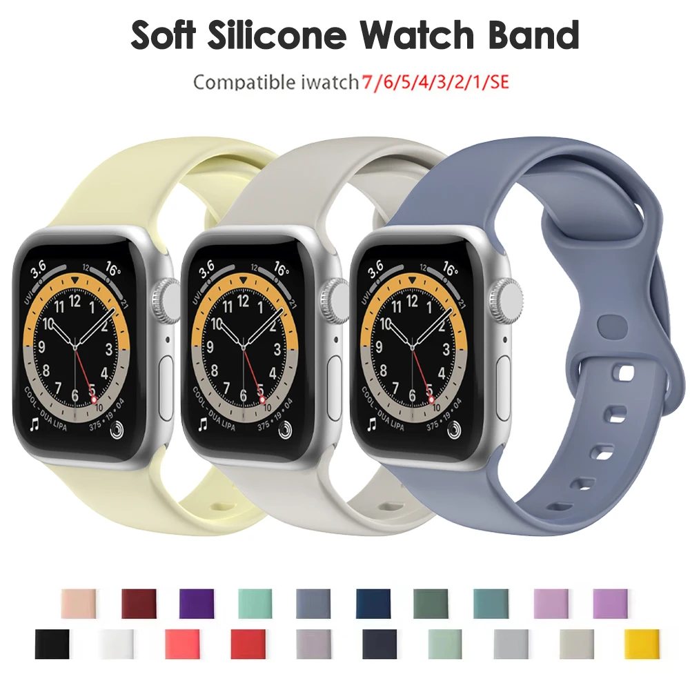 

Soft Silicone Band For Apple Watch 7 41 45mm Series 654 44 40mm Sprots Strap For iWatch SE 3/2/1 42mm 38mm Bracelet Accessories