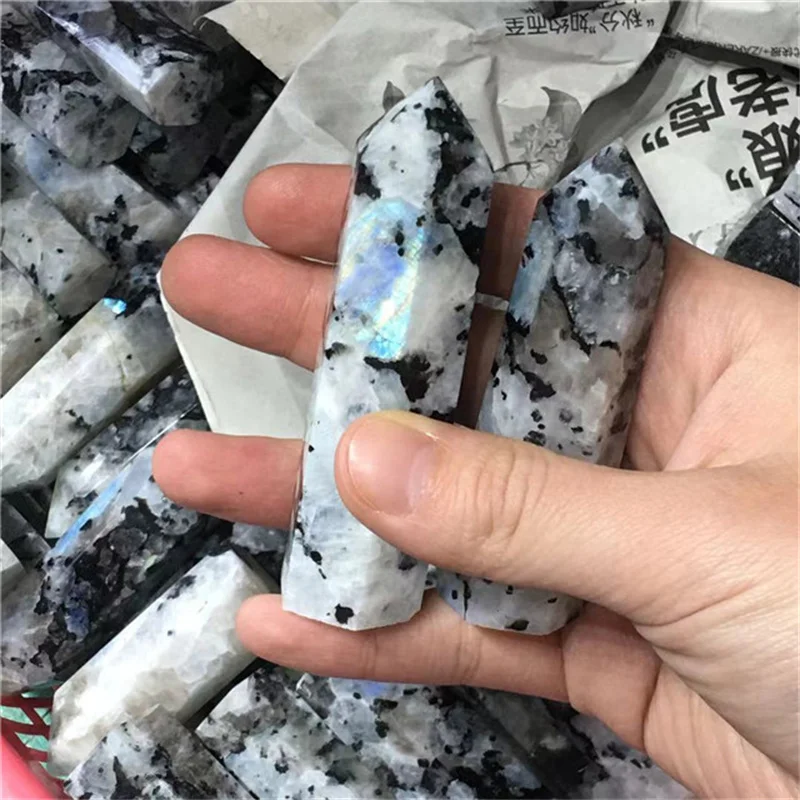 Оптовая продажа, редкие кристаллы, башня, Исцеляющие камни, натуральный Радужный Лунный Камень, кристальная палочка для украшения дома, 1 шт.