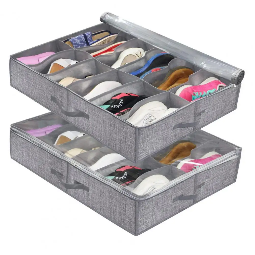 

12Grid Non Woven Home Under Bed Shoes Box Drawer Organizer Holder Thick Foldable Shoe Storage Box Clothing Bag Household Supplie