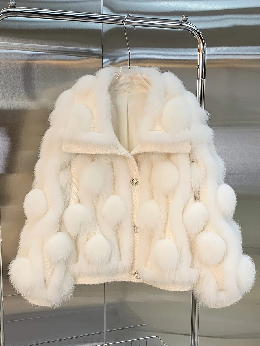 Trendy Fur New Young Large Lapel Cotton Candy Spokes Fox Fur Fur Coat for Women Winter winter jacket women  coat women