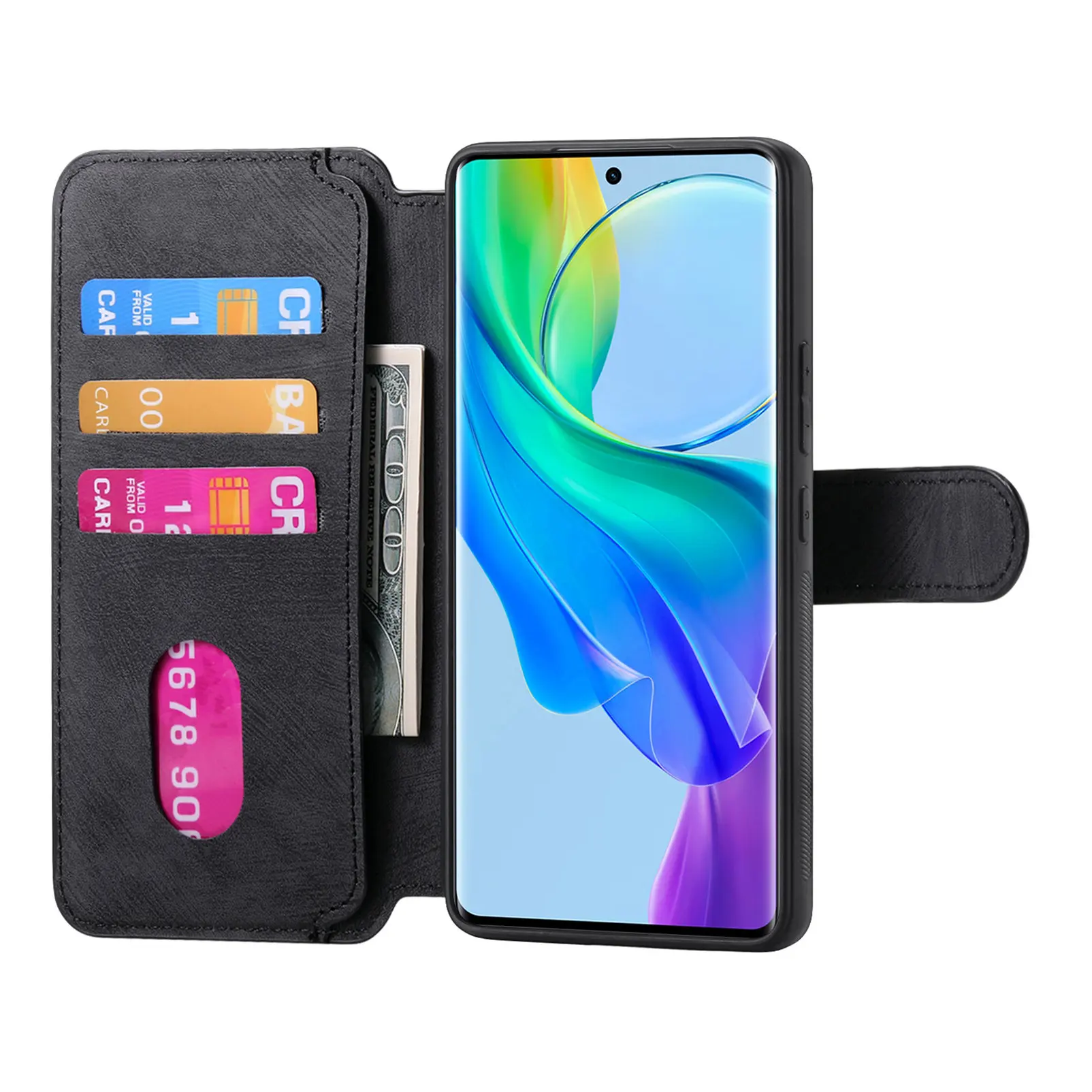 Откидной магнитный съемный кожаный чехол с слотом для карт задняя крышка vivo V29 Lite