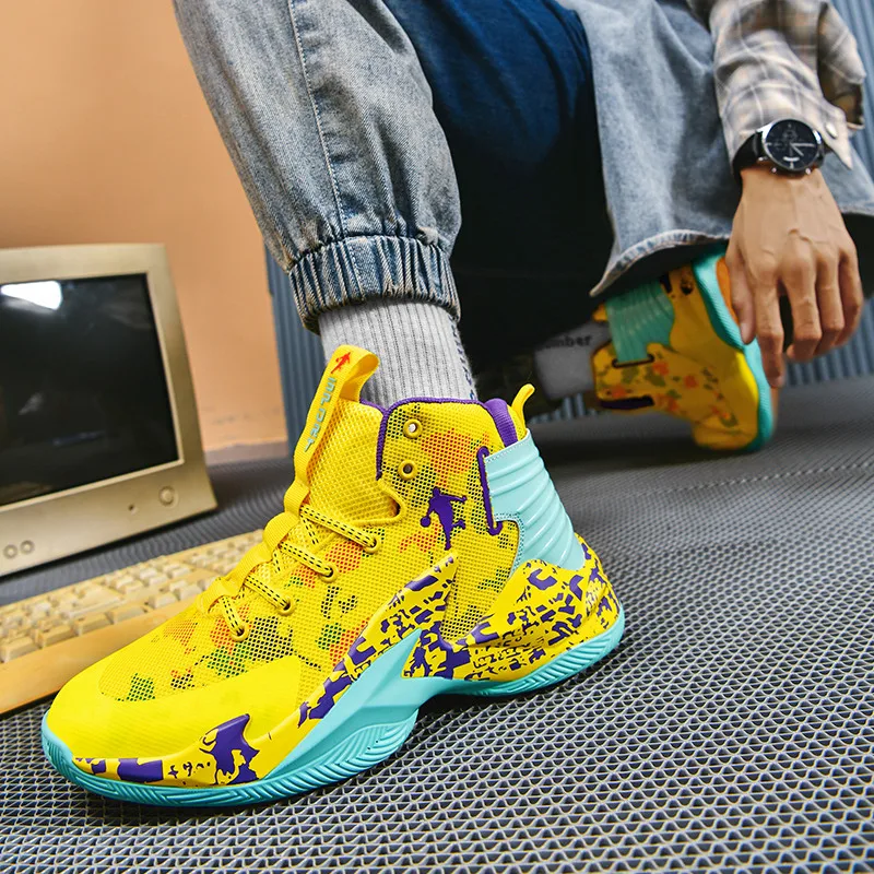 Brand Hot Sale Basketball Shoes Men Fashion Pink High top Sneakers Men Platform Trainers Shoes Anti-slip Men Basketball Sneakers