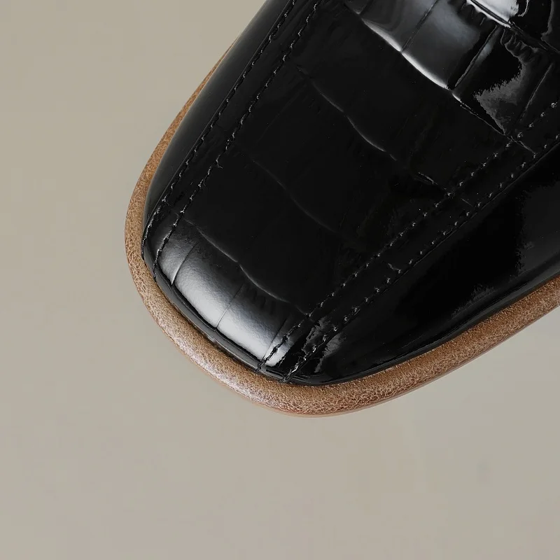 【JOCHEBED HU】Fall Shoes Genuine Leather Woman Shoes Square Toe Chunky Heel Shoes Slip-On Pumps Solid High Heels Classics Ladies