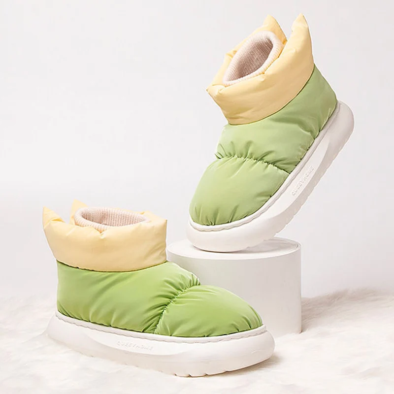 Women Home Slippers Down Fashion Platform Boots Couples House Shoes Warm Plush Women Indoor Slippers Soft Winter Furry Slippers