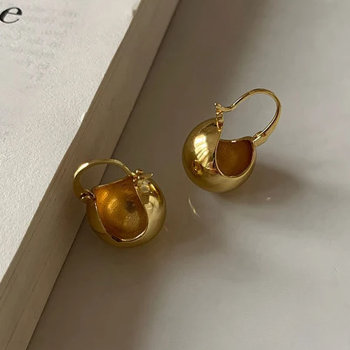 Женские серьги-кольца в форме золотого шара серебро 925 пробы Геометрическая