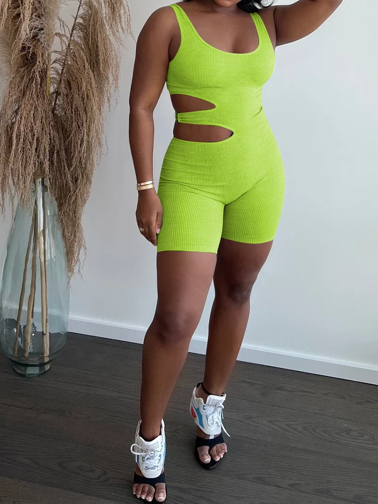 Модные Обтягивающие Комбинезоны без рукавов с низким вырезом и высокой талией