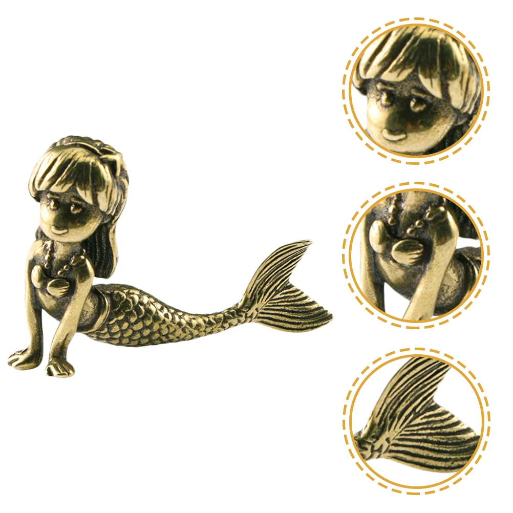 

Brass Mermaid Desktop Figurine Vintage Statue Tabletop Sculpture Sea Decor Retro Craft Office Cake Decorating