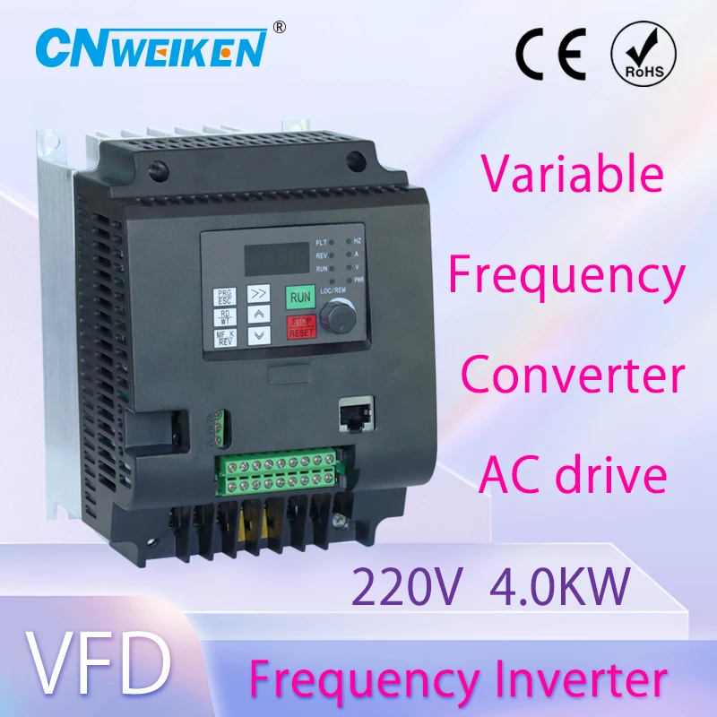 

CE 220V AC 4kw 5HP VFD Variable Frequency Drive VFD Inverter 1 Phase Input 3 Phase Output Frequency inverter spindle motor