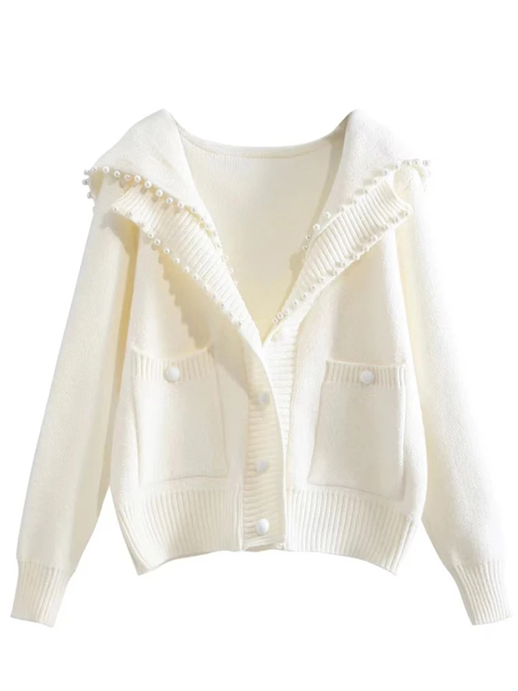 Брендовая скидка с бусинами свитер матросским воротником кардиган женская