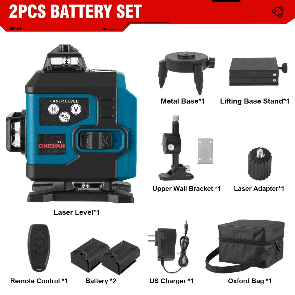 Горячий 4D лазерный уровень самовыравнивающийся аккумулятор 2x4000 мАч 360