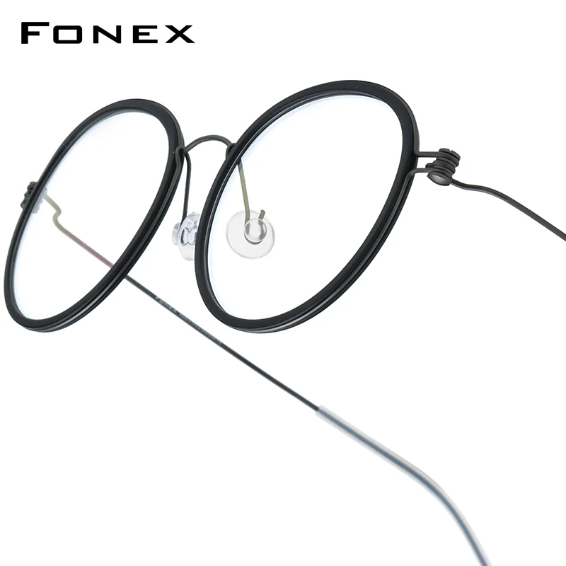 FONEX B 티타늄 안경 프레임, 남성 브랜드 디자인, 라운드 프레임, 여성 안경, 초경량 무게추 모르텐, 한국 나사 없는 안경