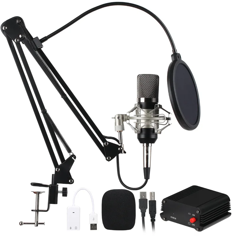 

BM700 Recording Condenser Microphone Kit Mic Shock Mount Cantilever Arm Bracekt Pop Filter Windscreen For Broadcasting Singing