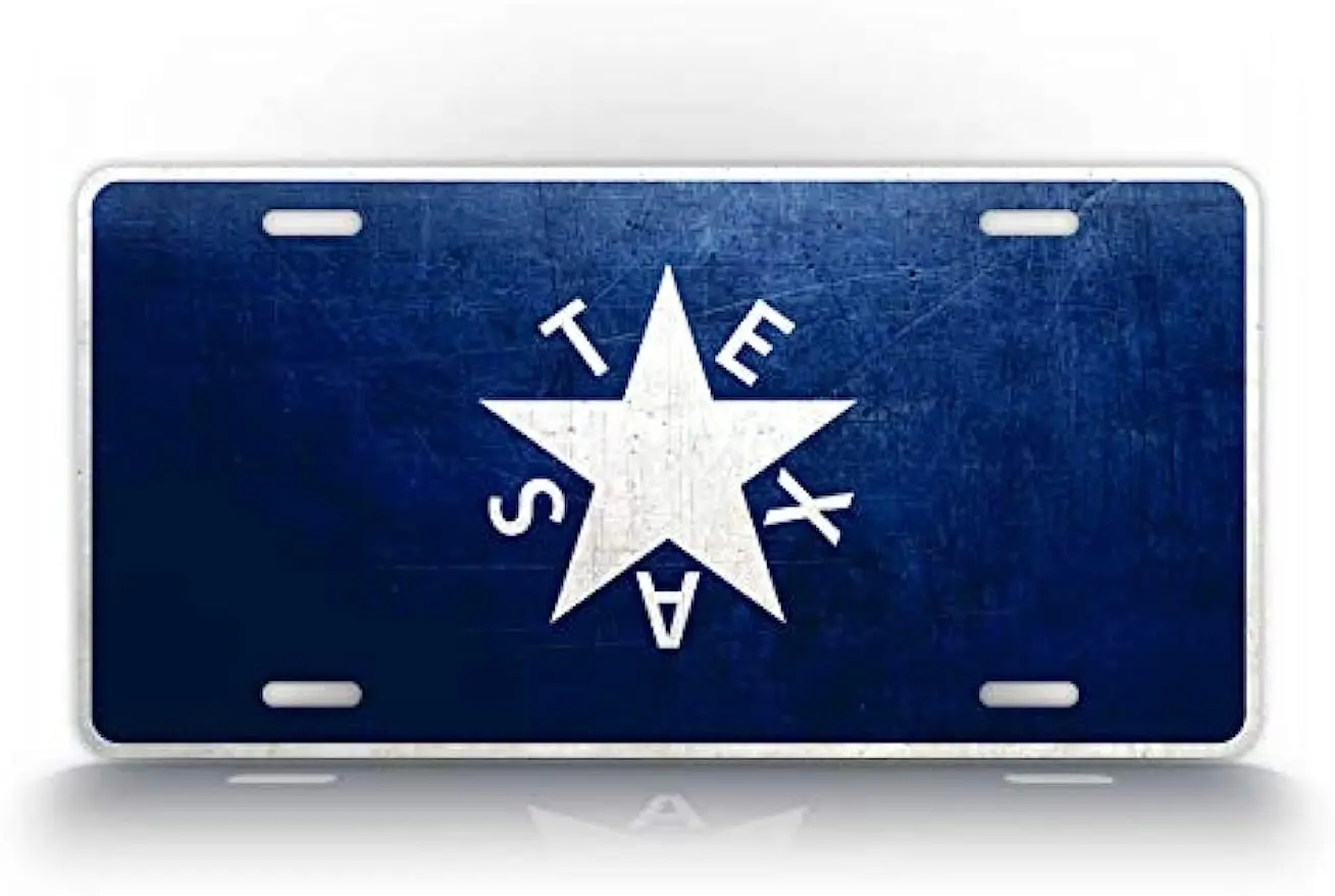 

Texas De Zavala Flag License Plate Weathered Metal Antique Auto Tag The Lone Star State TX Aluminum Vintage Sign