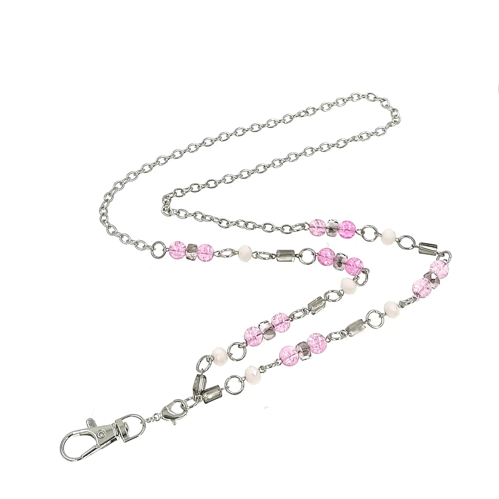 

Модное ожерелье с розовыми бусинами, шнурок для женщин, цепочка с кристаллами и держателем для ID-карты, ювелирные изделия, брелок, аксессуар...